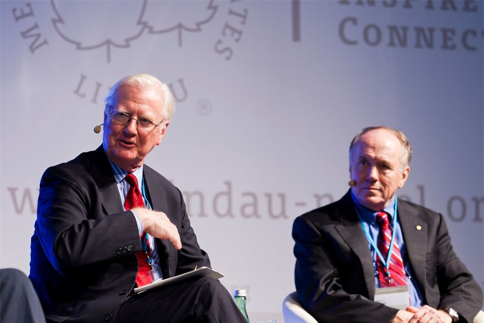 Nobel Laureates Sir James Mirrlees and Edward Prescott at the Plenary Panel Discussion