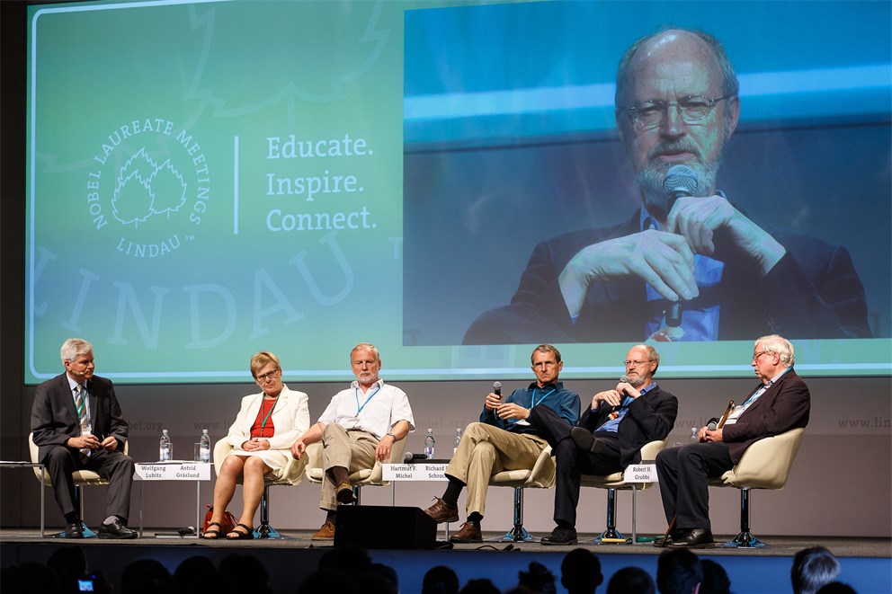 Panel discussion "Chemical Energy Conversion & Storage" with Hartmut Michel, Richard Schrock, Robert Grubbs and Gerhard Ertl.
