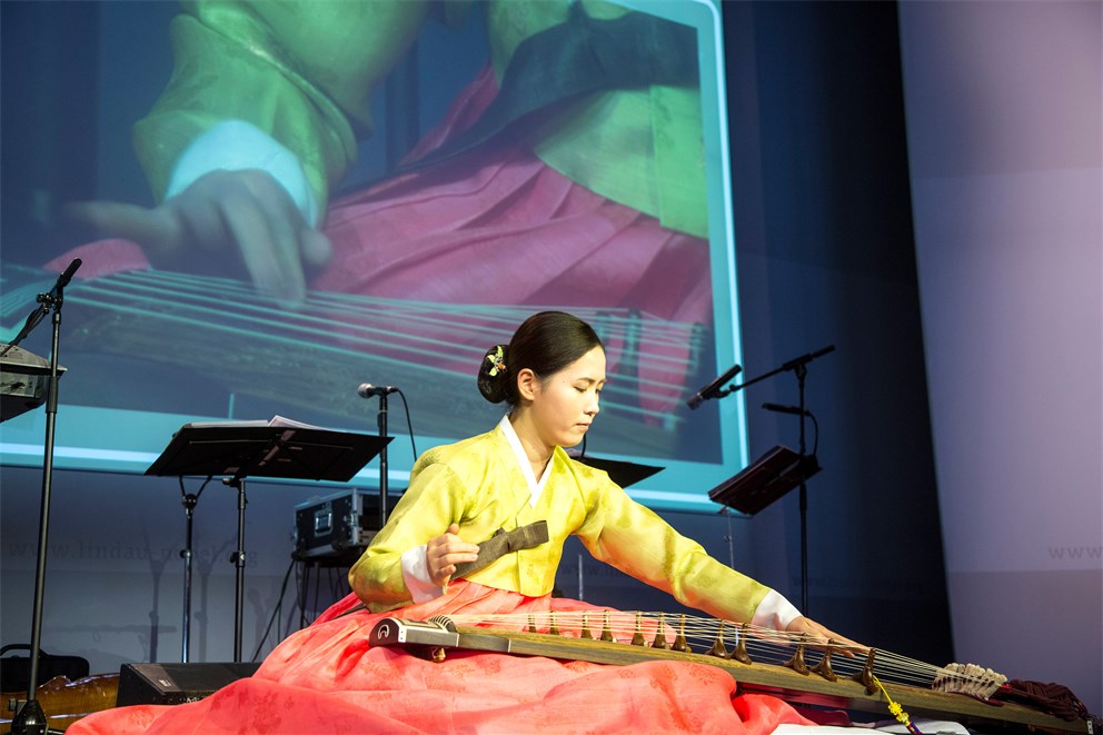 Traditional Korean musician at the international get-together.