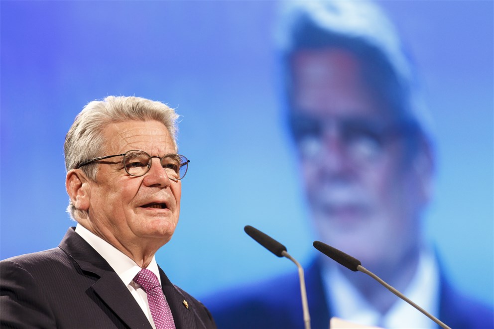 Federal President Joachim Gauck holding his welcome address at the opening ceremony.