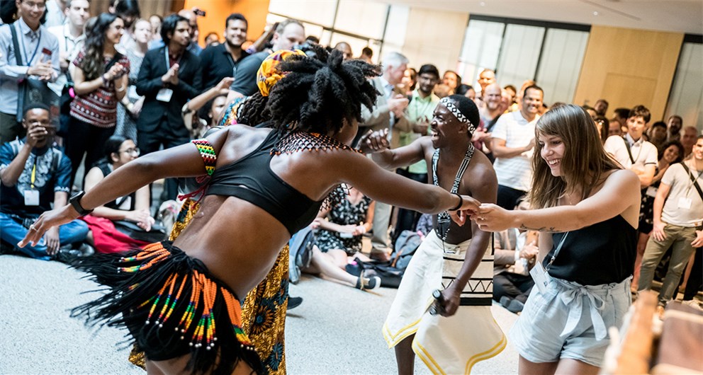 Dancers and young scientists at the International Get-Together hosted by South Africa