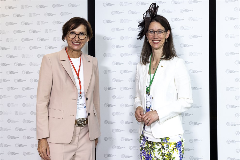 Bettina Stark-Watzinger and Countess Bettina Bernadotte at the 71st Lindau Nobel Laureate Meeting.