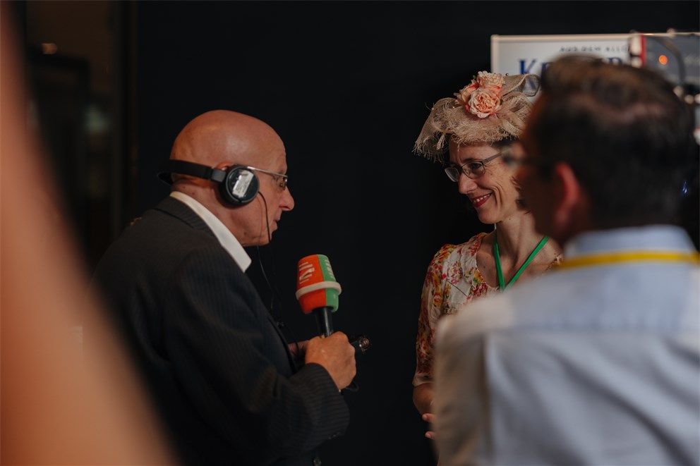 Countess Bettina Bernadotte giving an interview