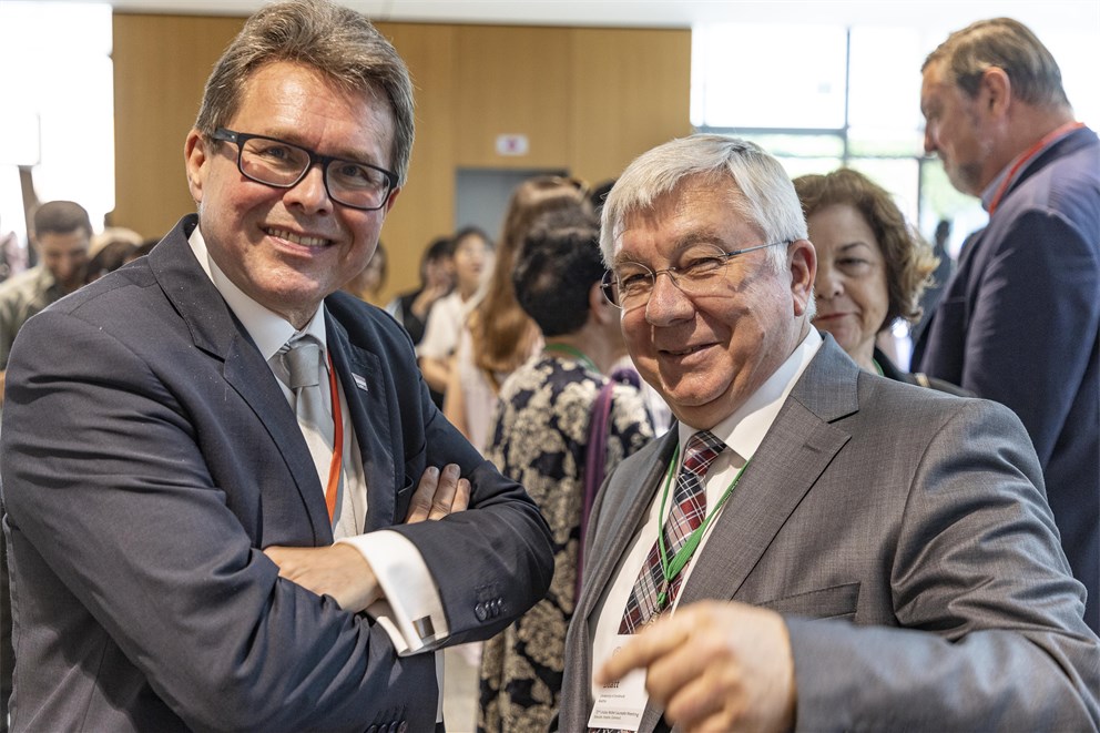 Martin Polaschek, Austrian Federal Minister for Education, Science, and Research during theOpening Ceremony and Rainer Blatt, Member of the Lindau Council