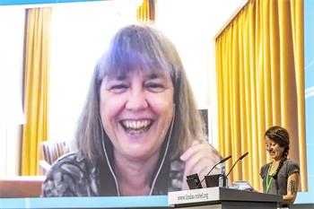 Donna Strickland - Donna Strickland holding her lecture 'Generating High-Intensity, Ultrashort Optical Pulses'.